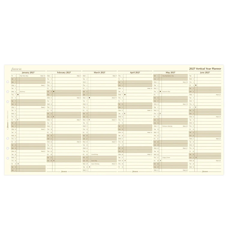 Vertical Year Planner - A5 Cotton Cream 2027 English - Image 4